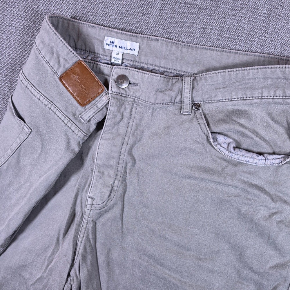 Peter Millar Pants Mens 40/30 Grey 5-Pocket Straight Leg Stretch MF18B39